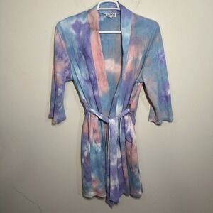 Katydid Robe Woman‎ Large Pink Purple Waffle Knit Tye-Dye Belted Pockets Pajama